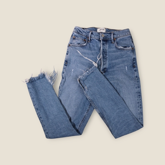 Agolde Womens Blue Denim Distressed High-Rise Button Fly Cropped Jeans Size 25 - Picture 1 of 10